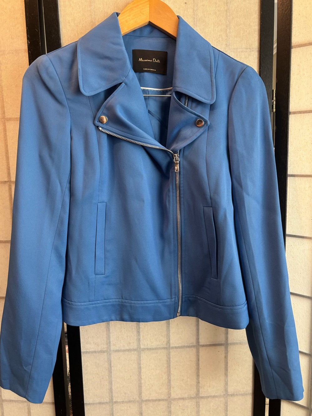 MASSIMO DUTTI Vibrant French Blue Moto-Style Tailored Jacket